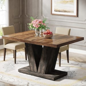 Farmhouse Black and Brown Engineered Wood 47 in. Pedestal Dining Table (Seats 4)