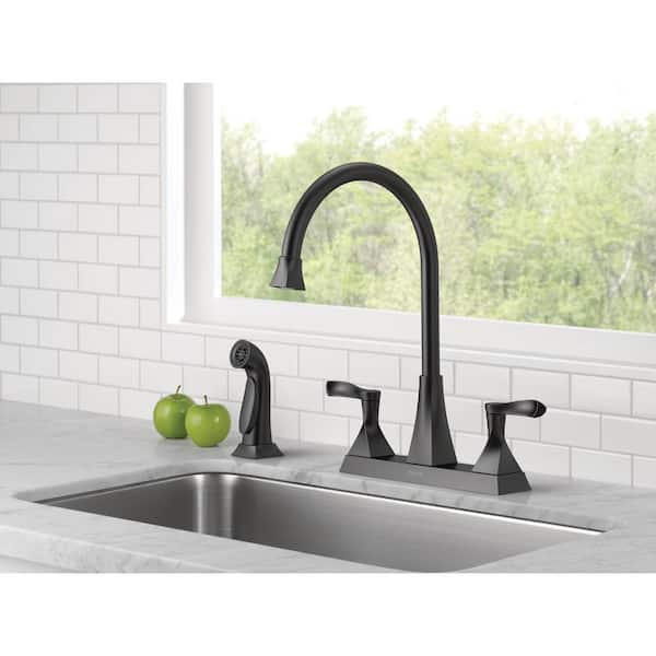 Delta Everly Double Handle Standard Kitchen Faucet with Spray in