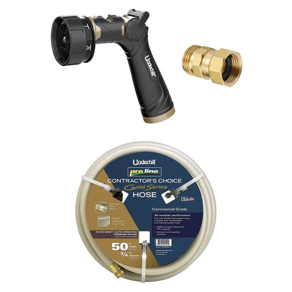 Underhill 0.75 in. dia. x 50 ft. Garden Hose + Twist-Ease Kink Eliminator + 7 Spray Nozzle