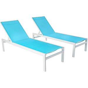 Modern Full Flat Aluminum Outdoor Patio Reclinging Adjustable Chaise Lounge with Sunbathing Textilence(2-Pack Blue)