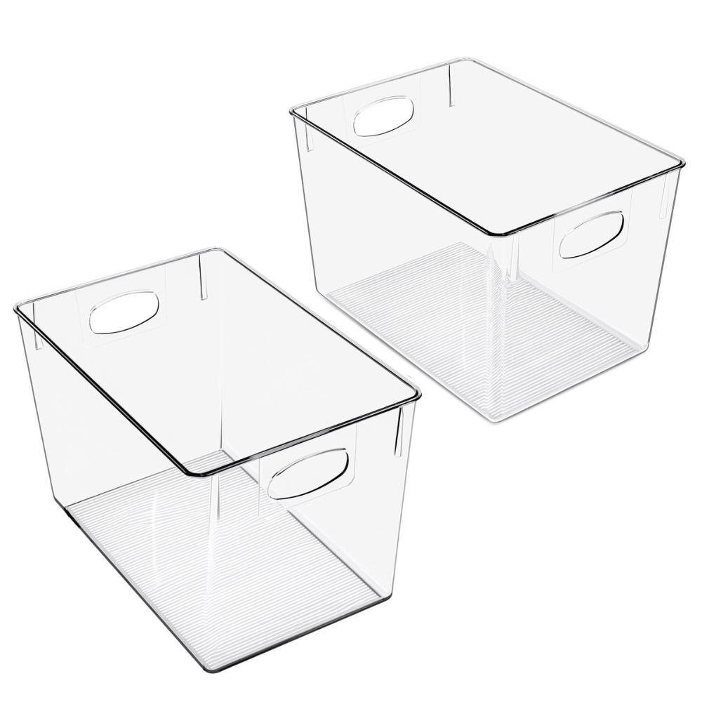 Clear Storage Bins, 2 Pack Large Plastic Organizer Bins with Handles