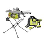 15 Amp 10 in Expanded Capacity Portable Table Saw w/ Rolling Stand & ONE+ 18V Brushless Drill/Driver w/Battery & Charger