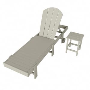 Laguna 2-Piece Fade Resistant HDPE Plastic Adjustable Outdoor Adirondack Chaise with Wheels and Side Table in Sand