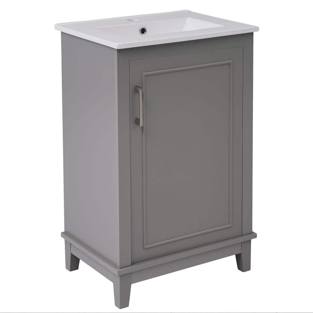 20 in. W x 15.5 in. D x 33.3 in. H Single Sink Bath Vanity in Gray with Whi