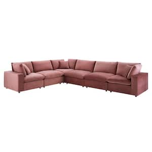 Commix 119 in. 6-Piece Dusty Rose Down Filled Overstuffed Performance Velvet Sectional Sofa