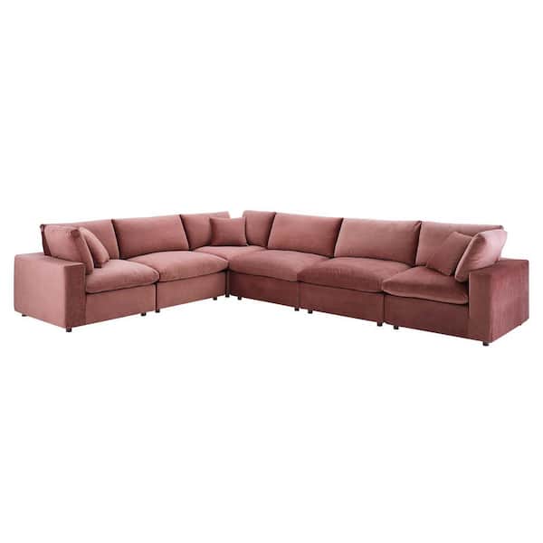 MODWAY Commix 119 in. 6-Piece Dusty Rose Down Filled Overstuffed Performance Velvet Sectional Sofa