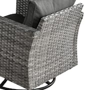 Sanibel Gray 10-Piece Wicker Patio Conversation Sofa Set with a Swivel Chair, a Metal Fire Pit and Black Cushions