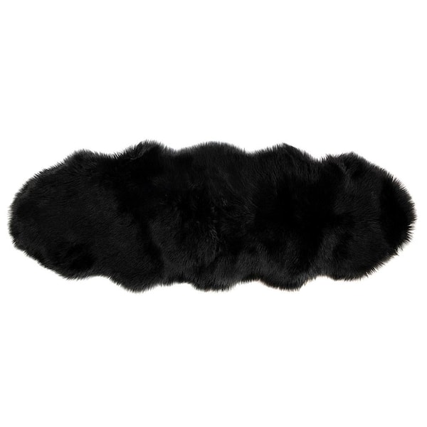 Faux Sheepskin Black 2 ft. x 6 ft. Pelt Solid Super Soft Faux Fur Area Rug