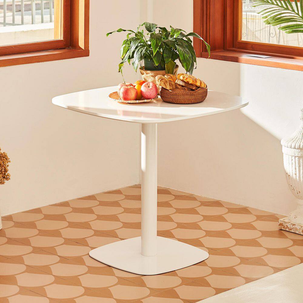 Modern White Wood Top 31.5 in. Pedestal Square Dining Table with Steel Base (Seats 4)