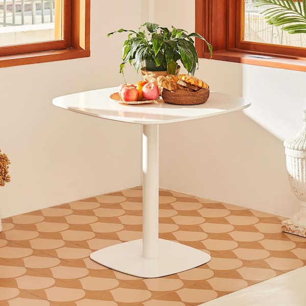 Modern White Wood Top 31.5 in. Pedestal Square Dining Table with Steel Base (Seats 4)