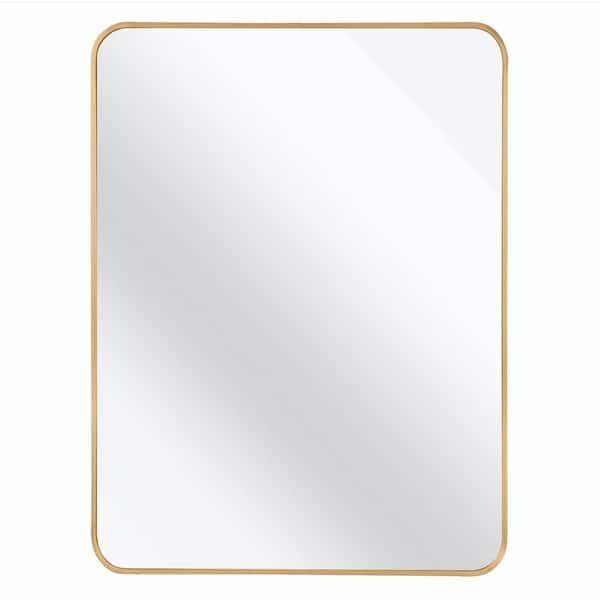 30 in. W x 40 in. H Rectangular Shaped Aluminum Framed Bathroom Mirror Wall Mirror in Gold