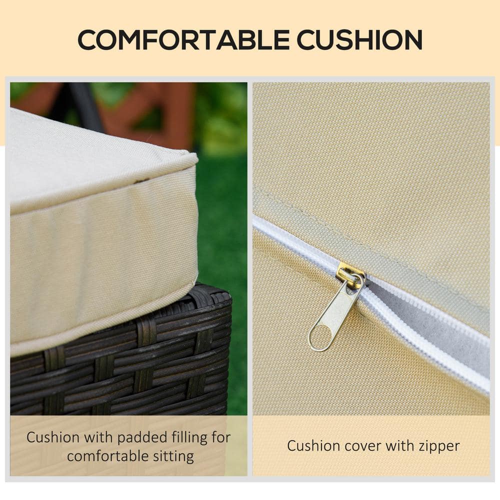 Beige Adjustable Wicker Outdoor Chaise Lounge with Cushions