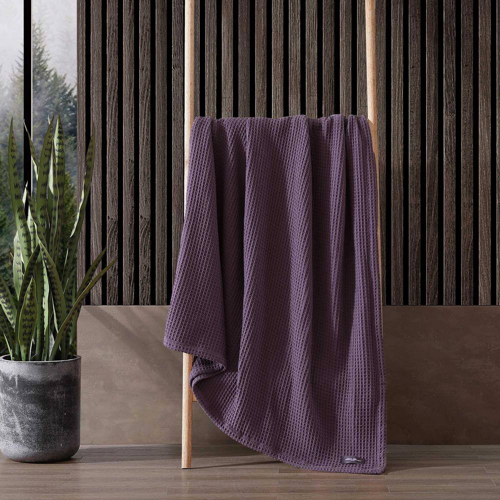 Purple Cotton Twin Waffle Weave Reversible Blanket