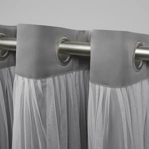 Catarina Soft Grey Solid Lined Room Darkening Grommet Top Curtain, 52 in. W x 120 in. L (Set of 2)