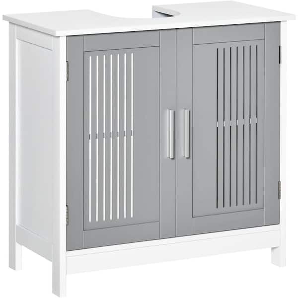 Adrinfly 6.5 in. Modern Under Sink Cabinet with 2 Doors and Adjustable Shelves in White and Gray