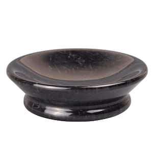 Natural Black Marble 5.1 in. Diam. Round Soap Dish, Bar Soap Tray Holder for Bathroom Countertop, Kitchen Sink