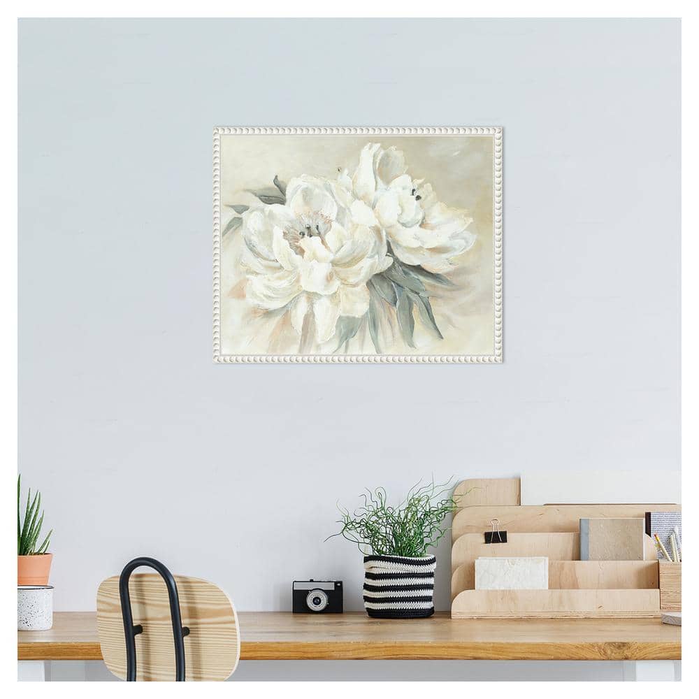 White Floral Beaded Frame Canvas Wall Art