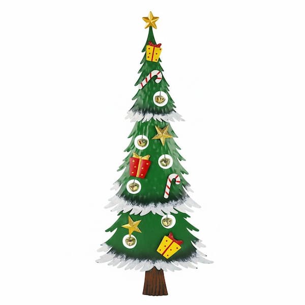 36" Metal Christmas Tree Yard Stakes with Bells - Outdoor Holiday Winter Decor