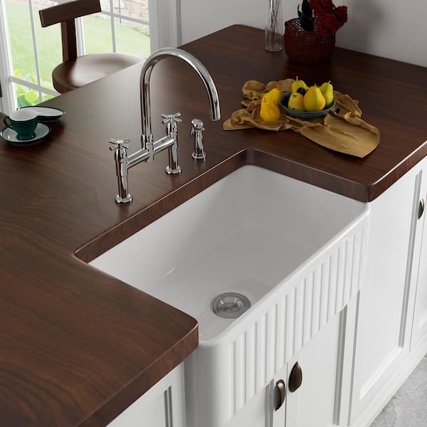 Eridanus White Ceramic 30 in. Single Bowl Farmhouse Apron Kitchen Sink with Grid and Strainer