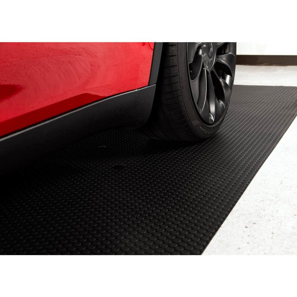 Midnight Black Small Coin Pattern Vinyl Garage Flooring Mat