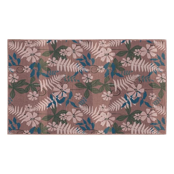 Florentina Bloom 3 ft. x 5 ft. Pink Floral Machine Washable Non-Slip Area Rug