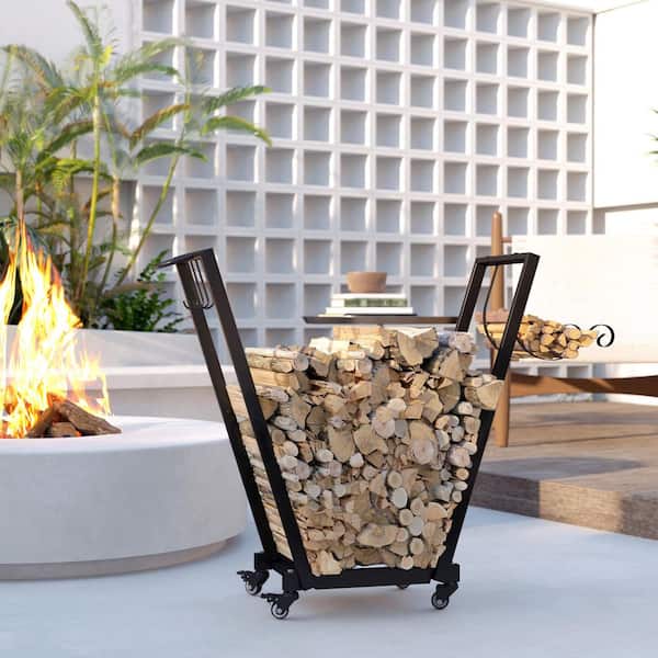 31 in. x 12 in. Outdoor Metal Firewood Rack with Kindling and Tool