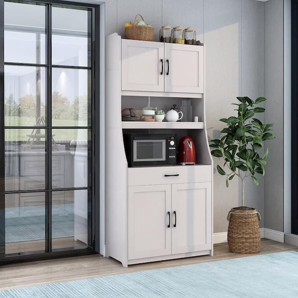 4-Door 71' Kitchen Buffet Pantry Storage Cabinet w/Hutch Adjustable Shelf White Latitude Run Color: White