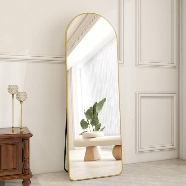 XRAMFY 21 in. W x 64 in. H Arched Gold Aluminum Alloy Framed Rounded Full Length Mirror Standing Floor Mirror