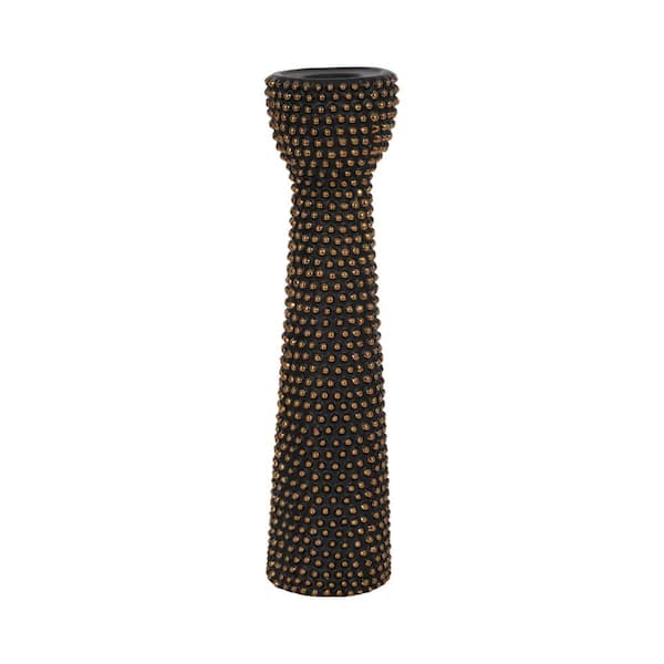 Liv & Skye 16 in. Black/Gold Ceramic Spike Candle Holder