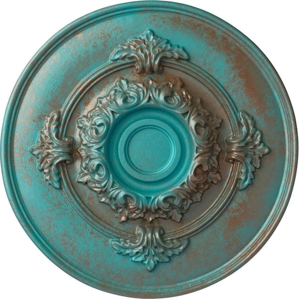 Ekena Millwork 13-3/4 in. x 1 in. Monique Urethane Ceiling Medallion (Fits Canopies upto 3-3/4 in.), Copper Green Patina