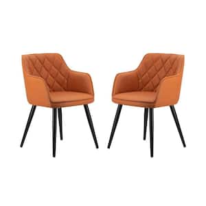 Orange Fabric Diamond Pattern Tufting Curved Dining Chair