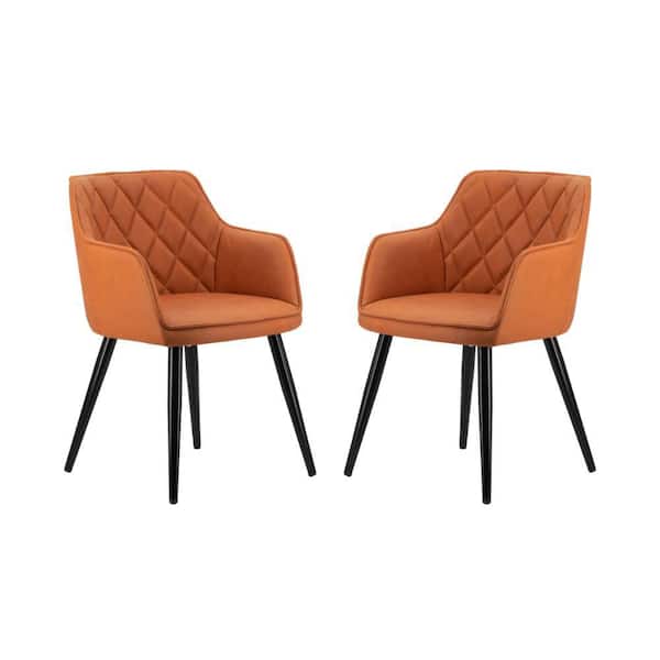 Benjara Orange Fabric Diamond Pattern Tufting Curved Dining Chair