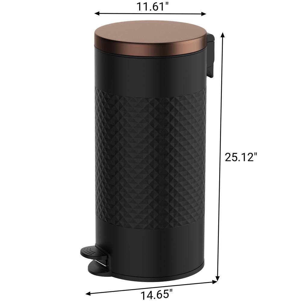 Black Stainless Steel Pedal Trash Can with Copper Lid - 8 Gallons