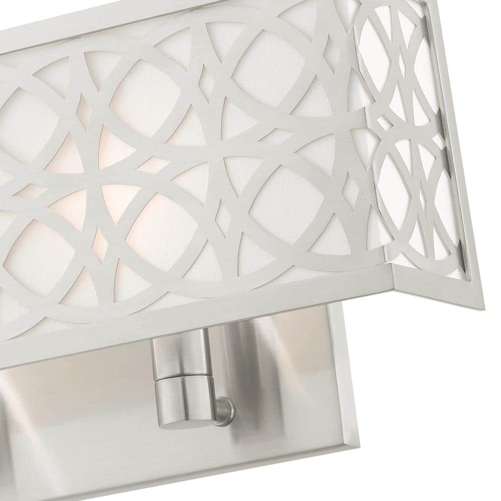 Brushed Nickel 2-Light Wall Sconce with Off-White Shade