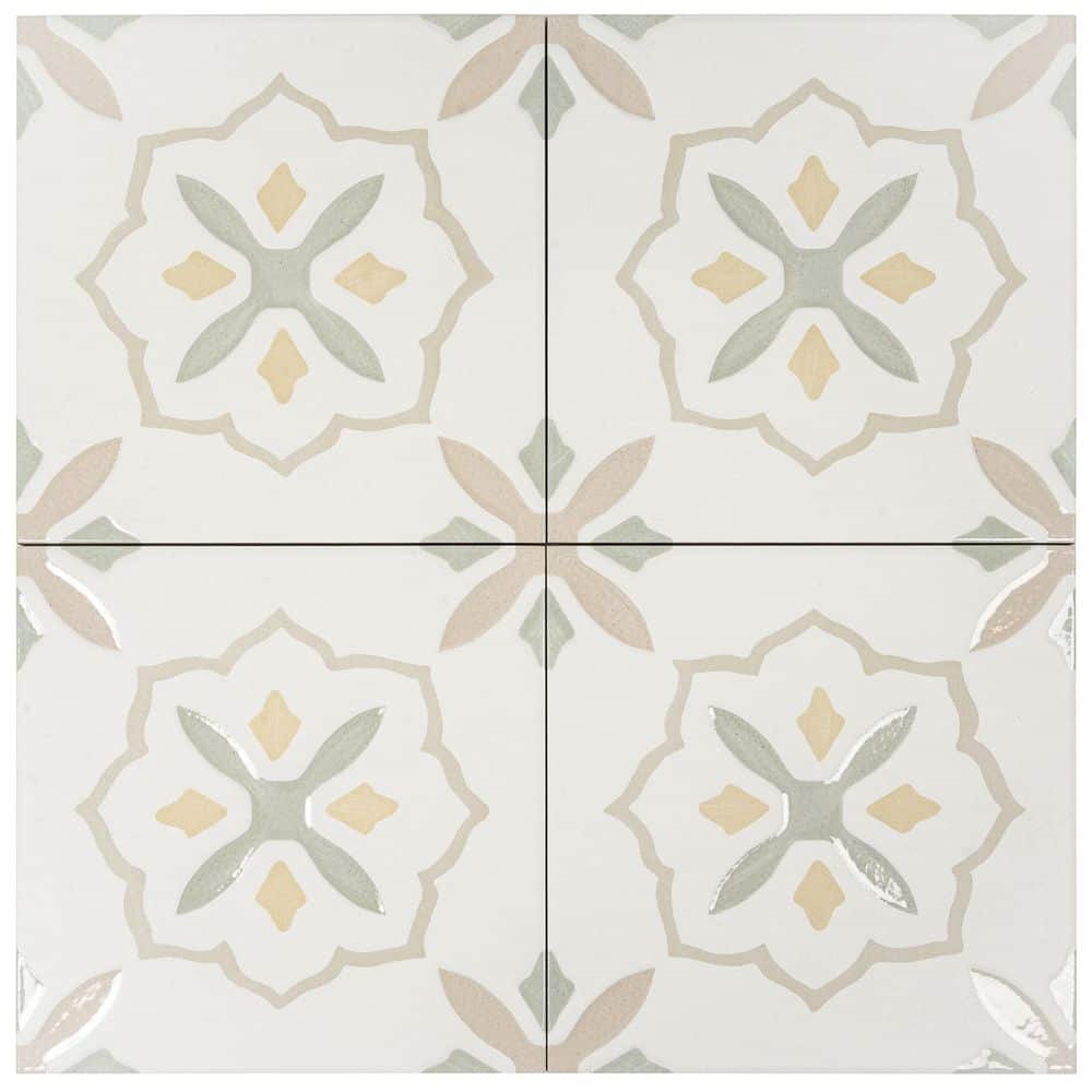 Palmera 9 in. x 9 in. Matte, Glossy Off-White Yellow Porcelain Floral Square Tile (6.96 sq ft/case)-13 Pack price history on PriceWatchPro