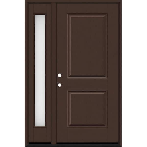 Steves & Sons Regency 53 in. x 80 in. 2P Squaretop RHIS Chestnut Stain Mahogany Fiberglass Prehung Front Door w/Obscure14in. SL 6-9/16