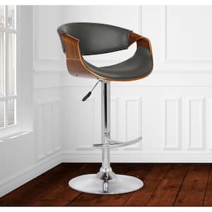 Butterfly 25-33 in. Gray Faux Leather and Chrome Finish Adjustable Swivel Bar Stool