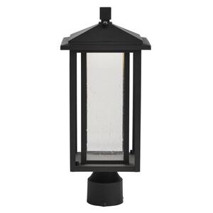 Mauvo Canyon Modern 1-Light Black Integrated LED Outdoor Post Mount Light with Seeded Glass