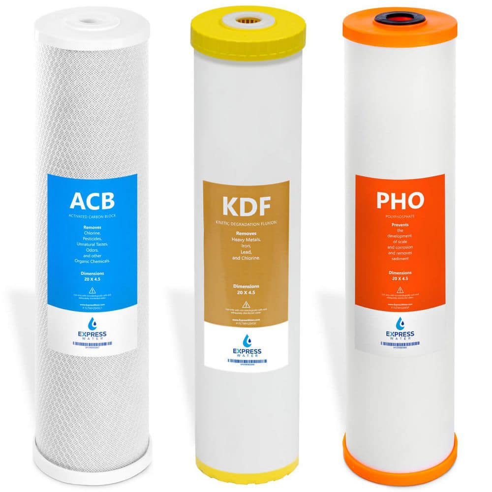 4.5 in. x 20 in. Whole House 3 Stage Ultimate Protection Heavy Metal and Anti Scale Water Filter Set - 5 Micron