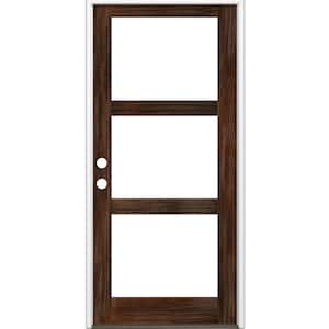 42 in. x 96 in. Modern Hemlock Right-Hand/Inswing 3-Lite Clear Glass Red Mahogany Stain Wood Prehung Front Door