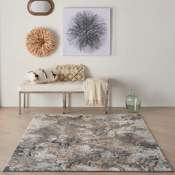 Tangra Grey/Multi 4 ft. x 6 ft. Abstract Geometric Contemporary Area Rug