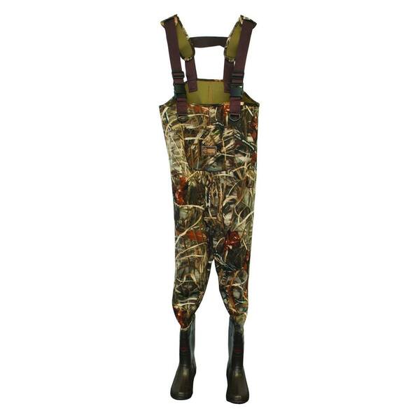 Calcutta Mens Size 7 Neoprene Insulated Reinforced Knee Adjustable Suspender Cleated Chest Wader in Camo