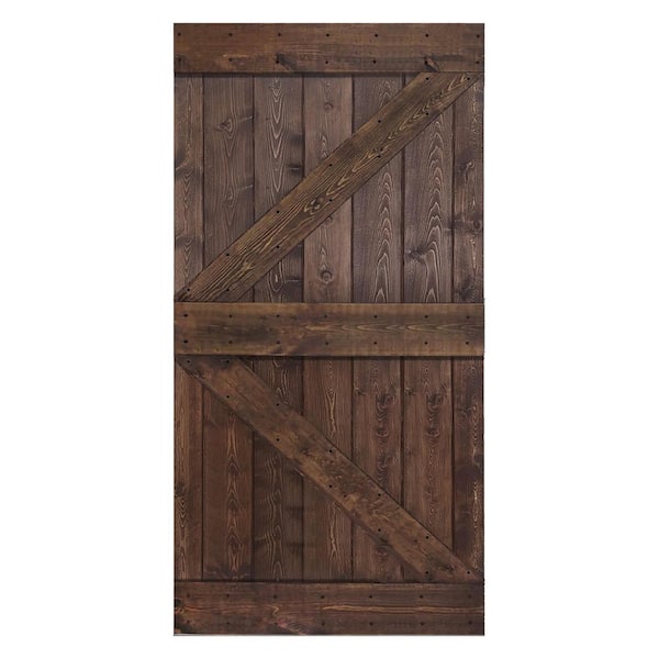 ISLIFE K Style 42 in. x 84 in. Kona Coffee Finished Solid Wood Sliding Barn Door Slab - Hardware Kit Not Included