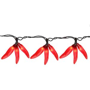 Set of 36 Clear Incandescent Light Red Chili Pepper Cluster Christmas Lights with Brown Wire