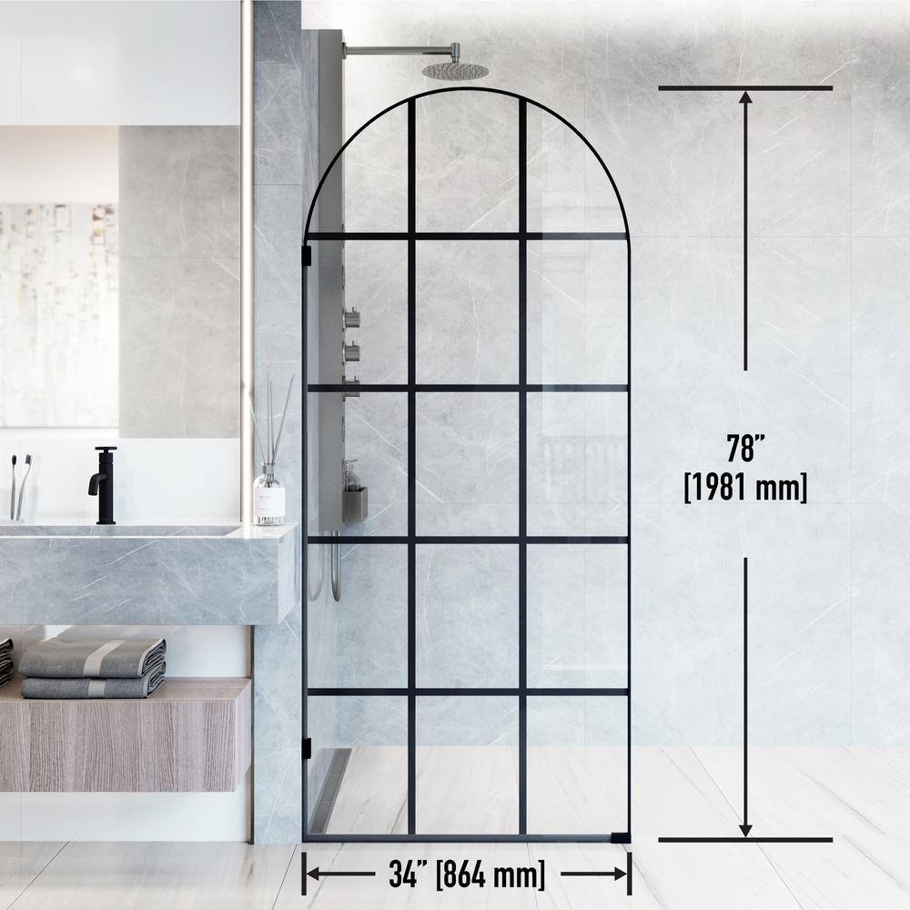 Arden Matte Black 34" x 78" Framed Shower Screen with Clear Glass