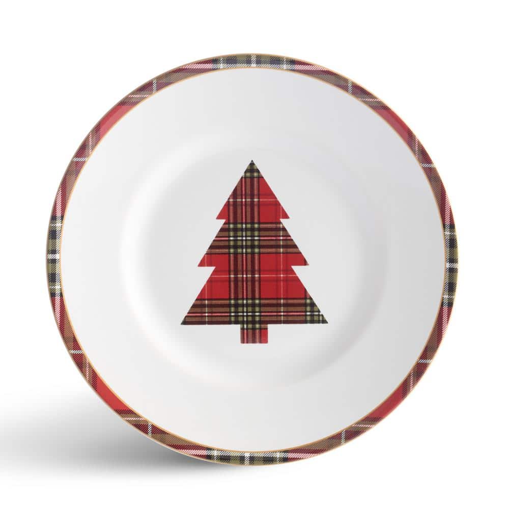 Wexford Red Plaid Holiday Porcelain Dinnerware Set, 12-Piece