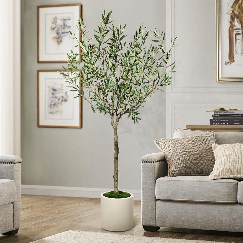 Edvivi 6.5 ft. Artificial Olive Tree in White Decor Pot, Faux