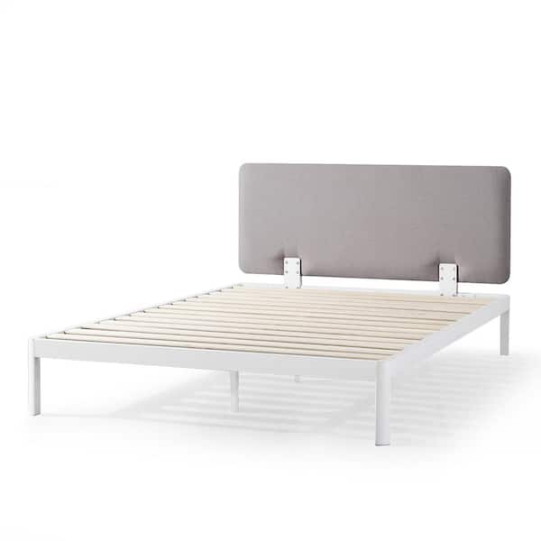 best price mattress Kert Metal Platform Bed with Fabric Headboard, Rounded Legs and Corners, Oak Gray, Queen