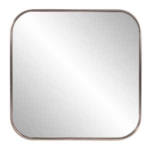 Medium Square Brushed Brass Hooks Casual Mirror (30 in. H x 30 in. W)