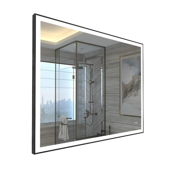 KINWELL 36 in. W x 28 in. H Framed Rectangular Wall Mount Anti-Fog LED Light Bathroom Vanity Mirror